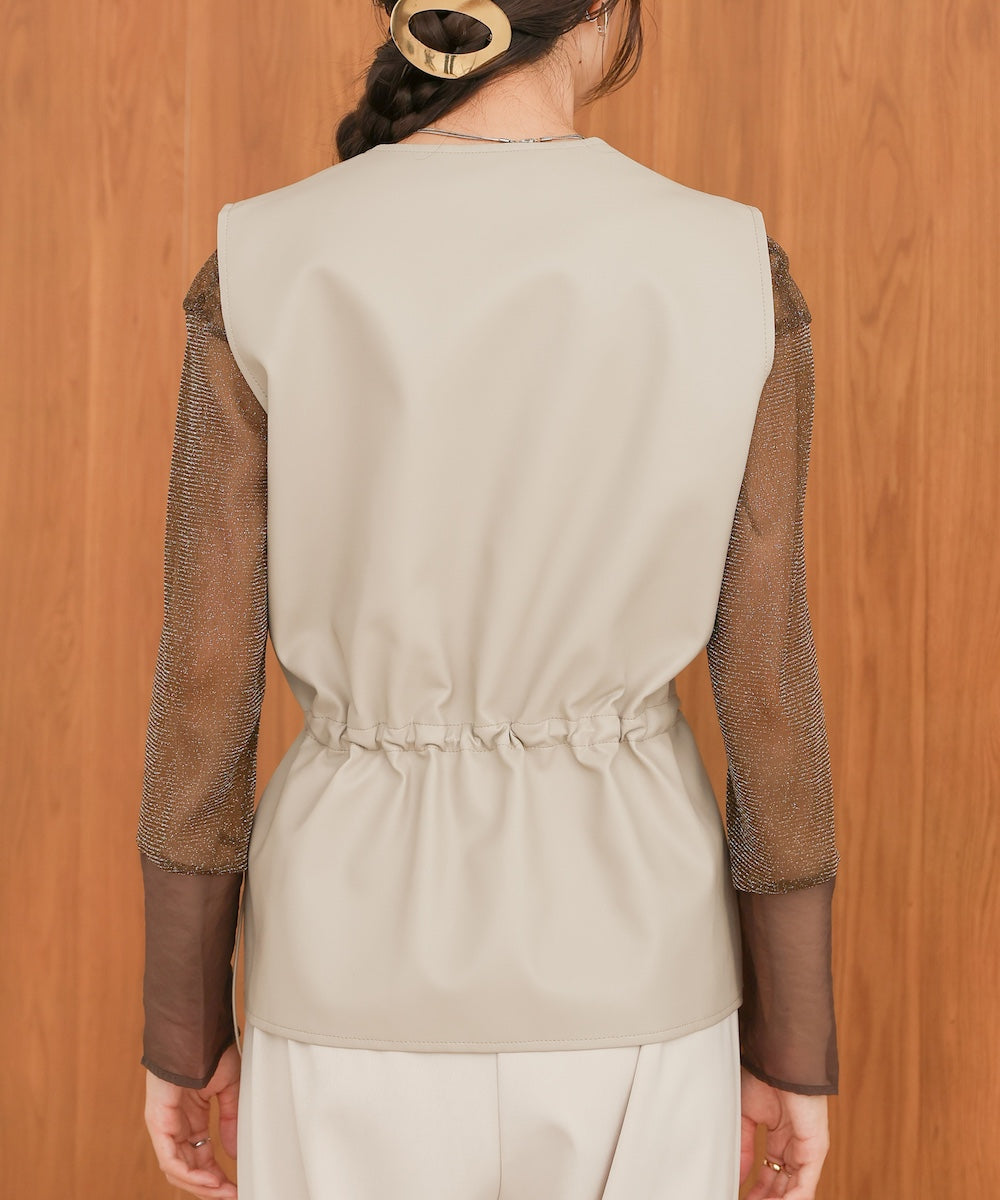 ペプラムドロスト合皮ギャザーベスト