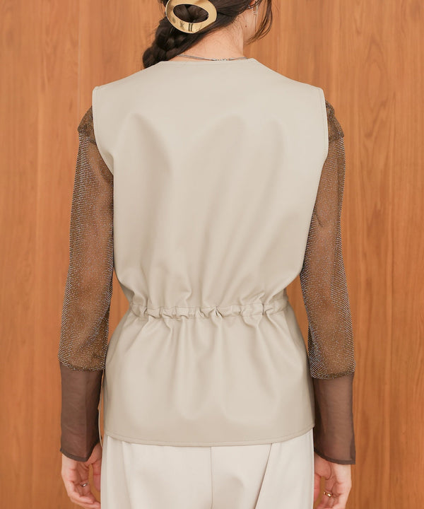 ペプラムドロスト合皮ギャザーベスト