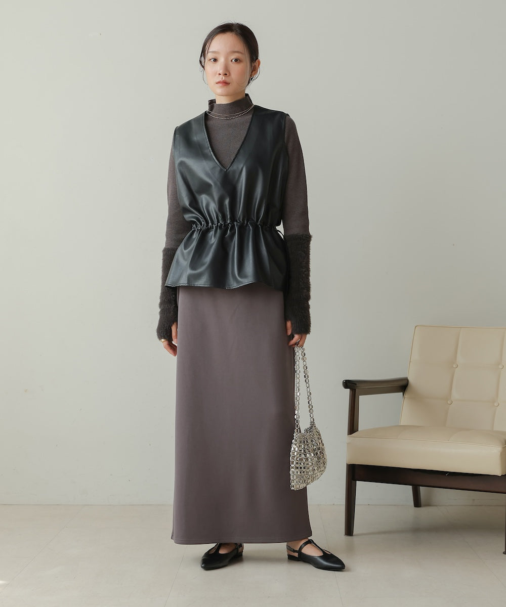 ペプラムドロスト合皮ギャザーベスト