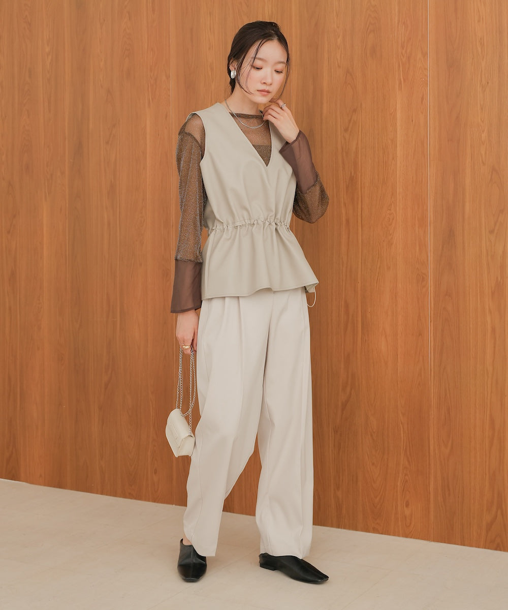 ペプラムドロスト合皮ギャザーベスト