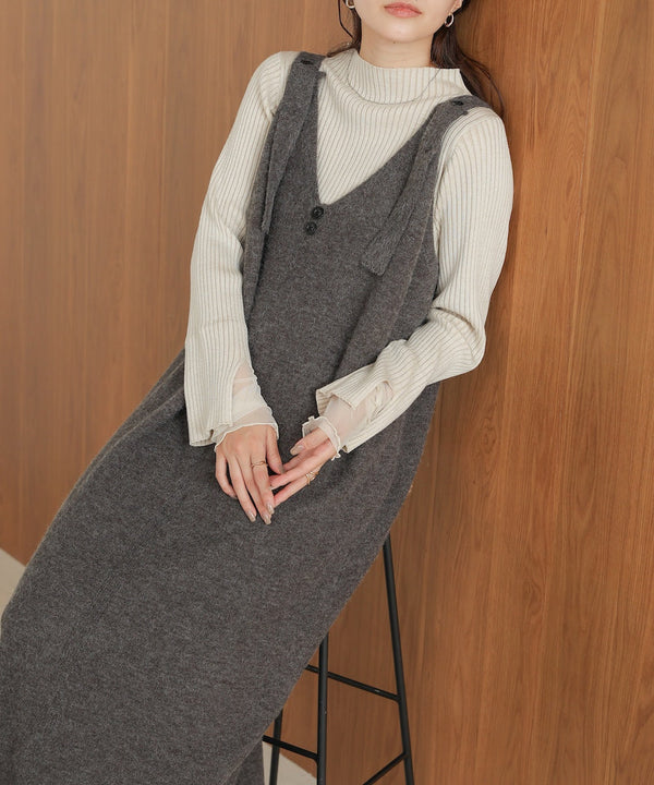 button design knit jumper dress