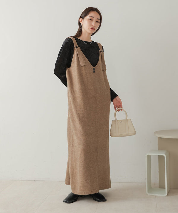 button design knit jumper dress