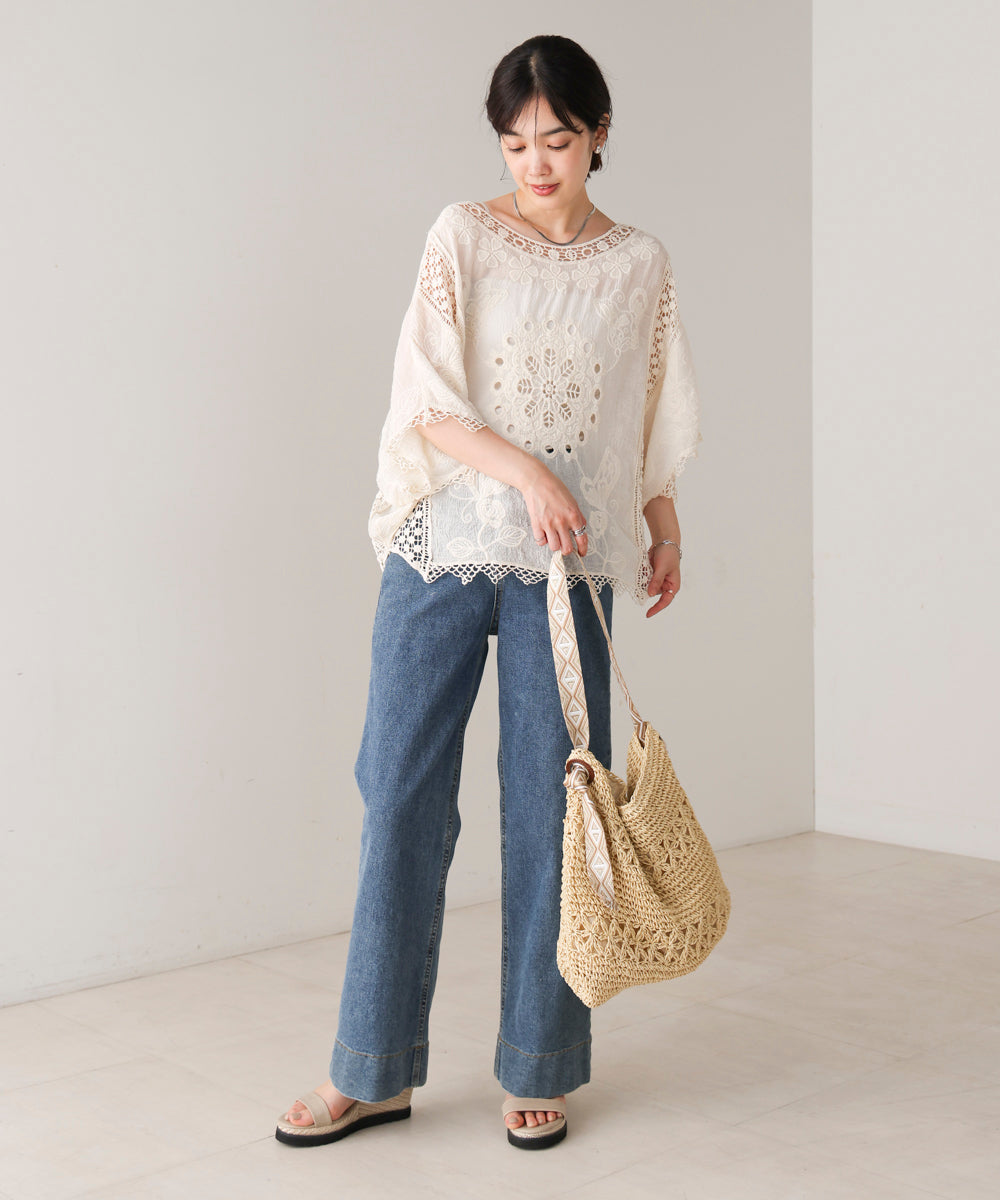 みろみろ！CITYSHOP 麻コットンバイオウィッシュプルオーバー　ブルー COTTON FACTORY バイオコットンのボトルネックプルオーバー／七