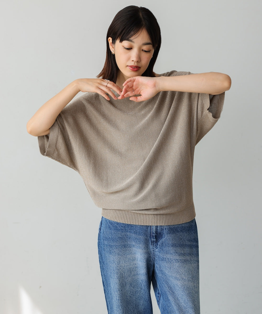 美品✨MORABITO　サイドスリットニット　ベージュ×ゴールドラメ　36 サイドスリットニットベスト[日本製]（ニットベスト）｜(花笑む