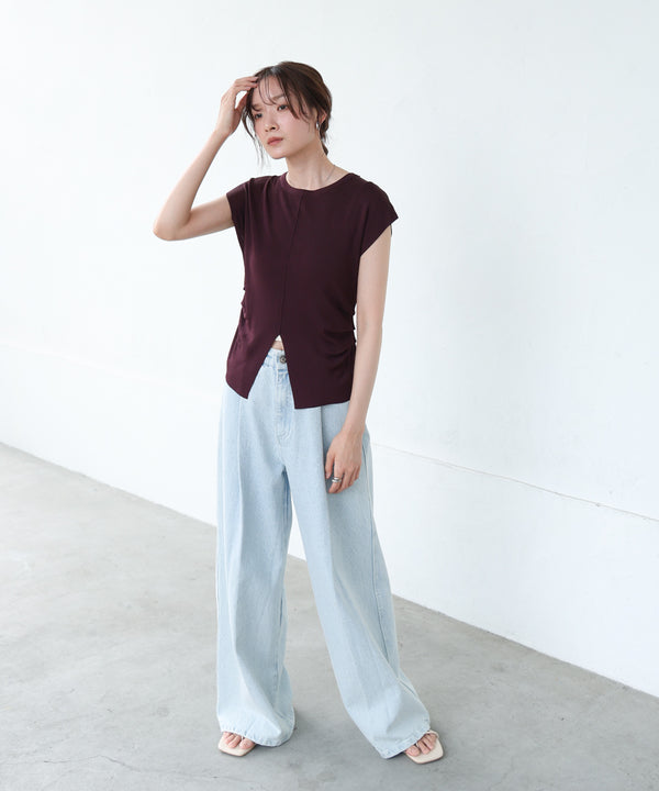 フロントスリット　サマーニットTシャツ