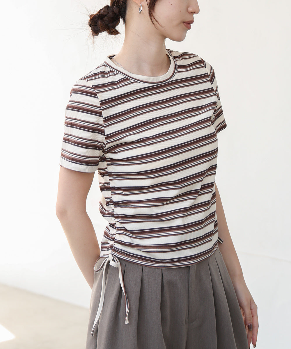 マルチボーダーサイドシャーリングＴシャツ