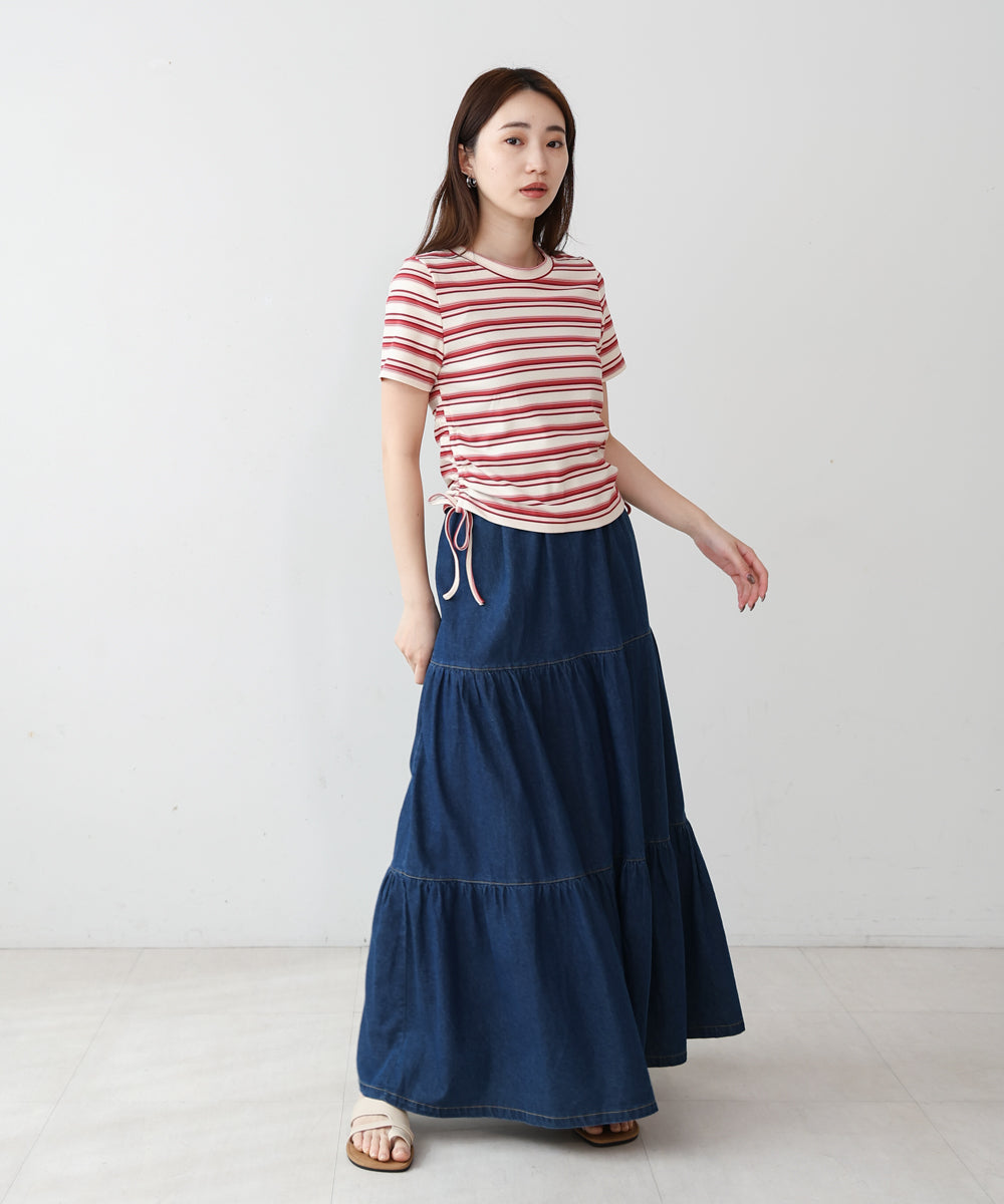 マルチボーダーサイドシャーリングＴシャツ