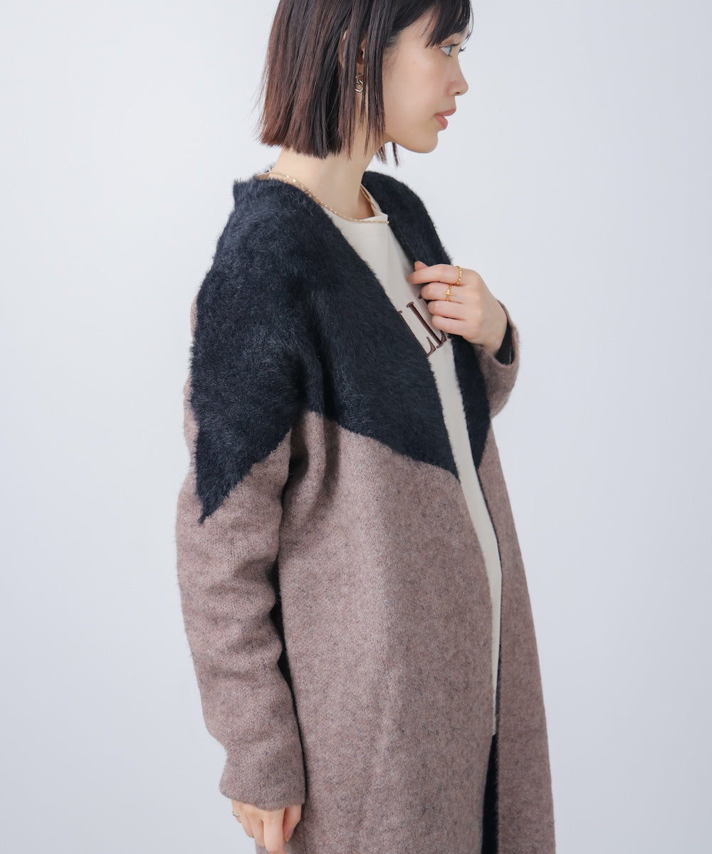 シャギーバイカラーコーディガン