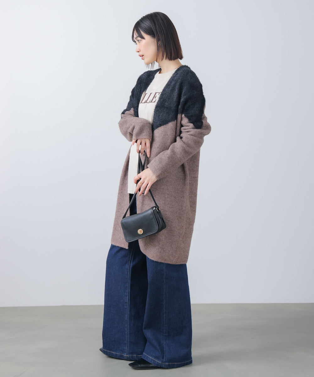 シャギーバイカラーコーディガン