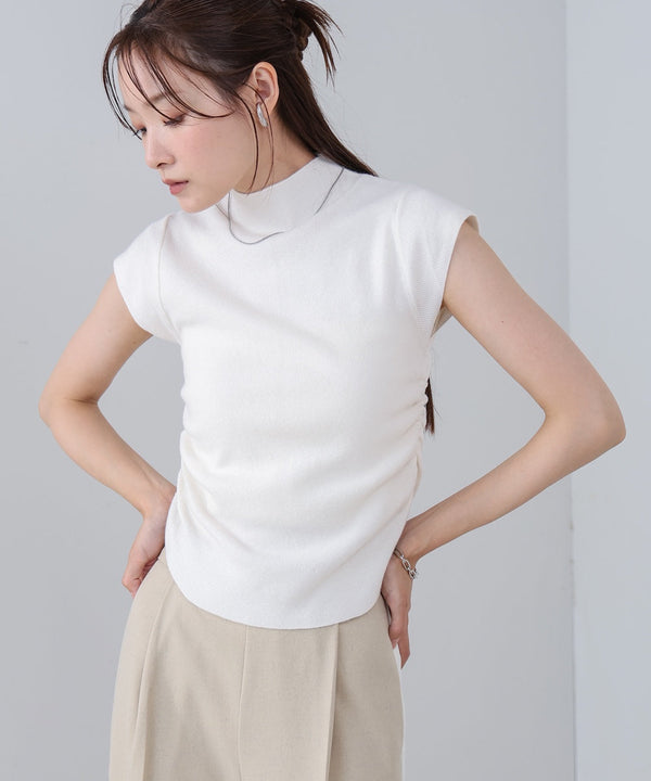 サイドギャザープチハイネックトップス