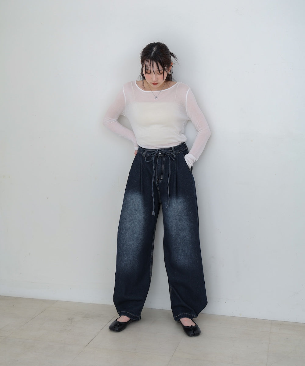 【M・Lサイズ展開】ウエストデザイン　ルーズデニムパンツ