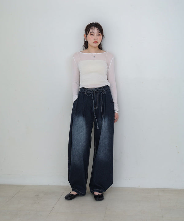 【M・Lサイズ展開】ウエストデザイン　ルーズデニムパンツ
