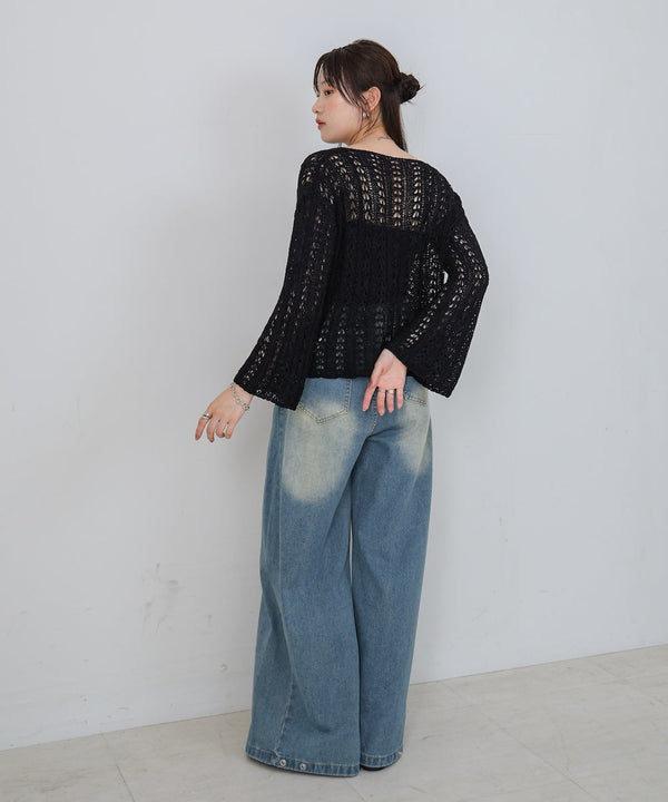 【M・Lサイズ展開】ウエストデザイン　ルーズデニムパンツ
