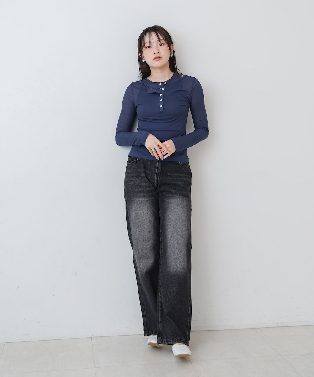 【M・Lサイズ展開】ダブルボタンデニムパンツ