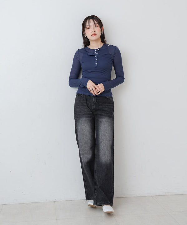 【M・Lサイズ展開】ダブルボタンデニムパンツ