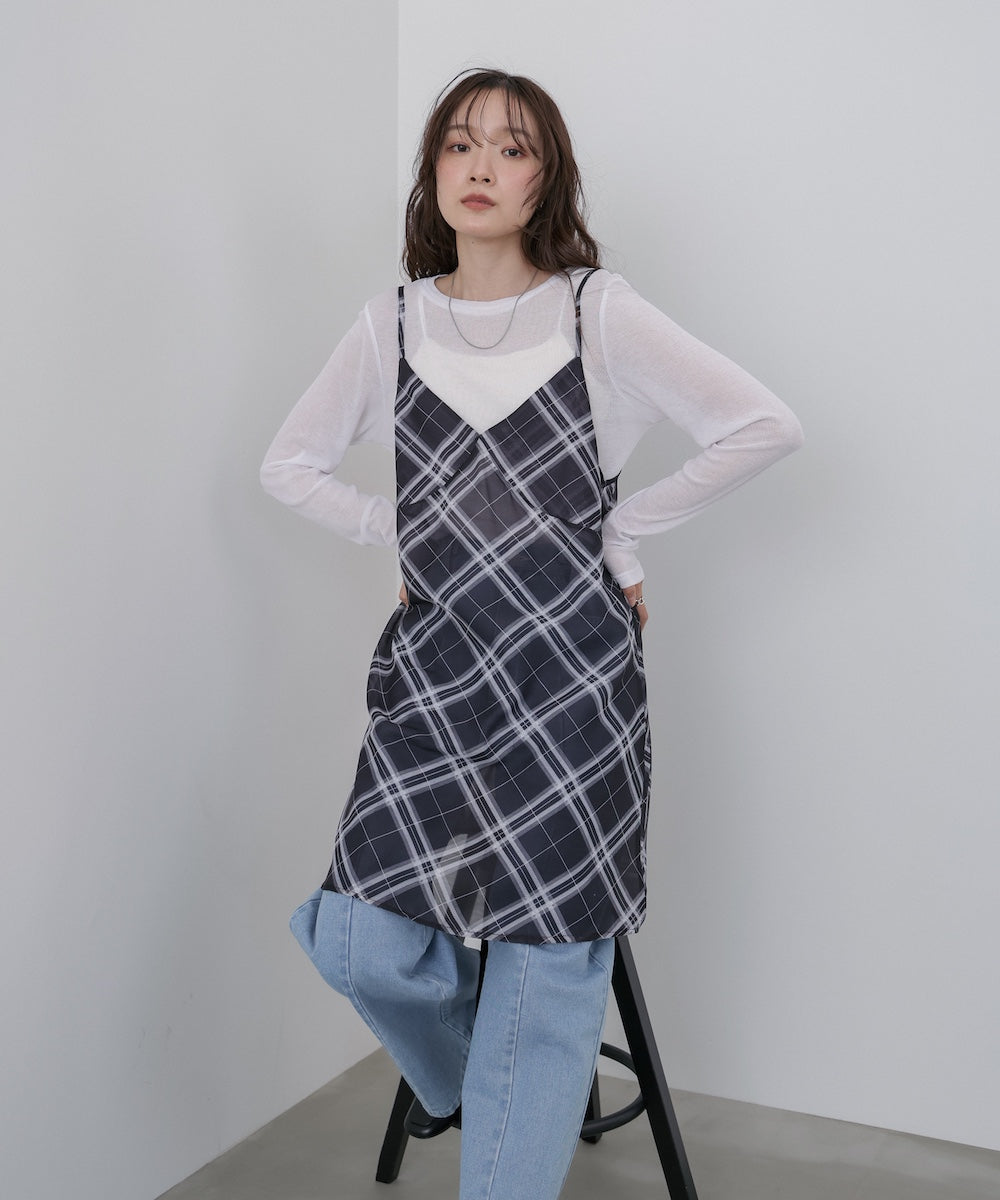 チェックシアーキャミミニワンピース