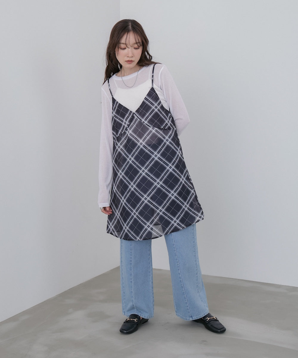 チェックシアーキャミミニワンピース