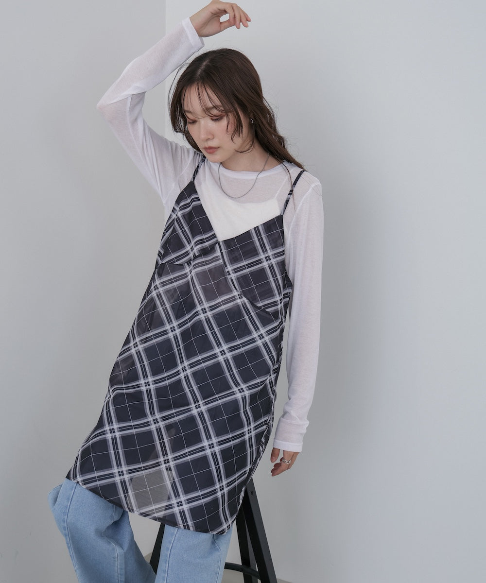 チェックシアーキャミミニワンピース