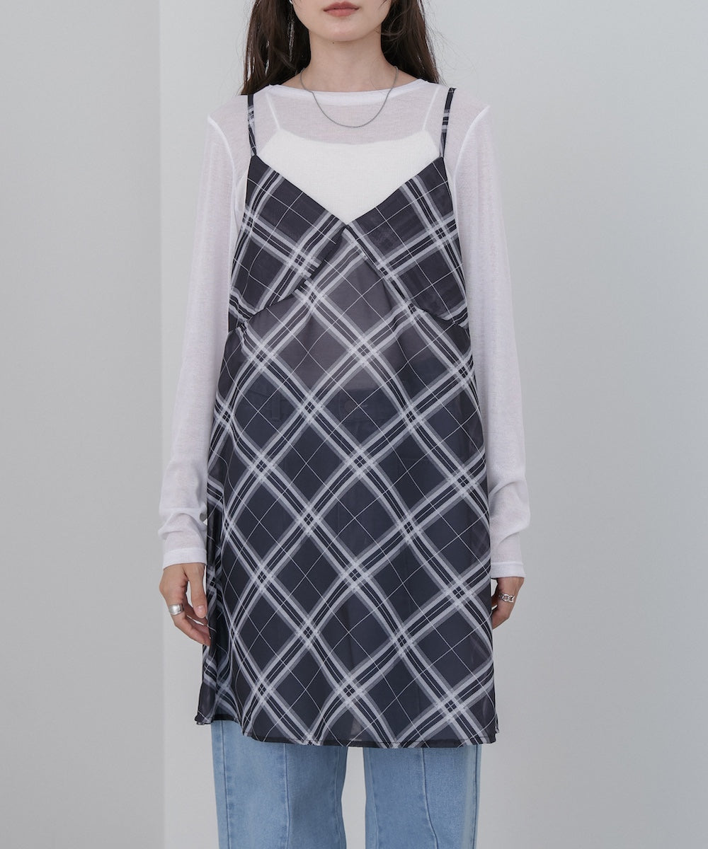 チェックシアーキャミミニワンピース