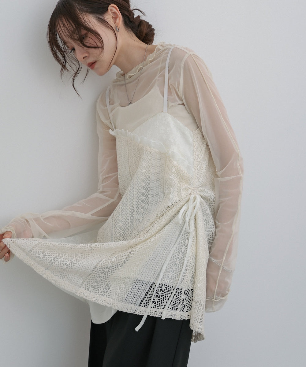 シアーレースドッキングミニワンピース　ベリアミミ　belearmimi レースドッキングミニキャミワンピース