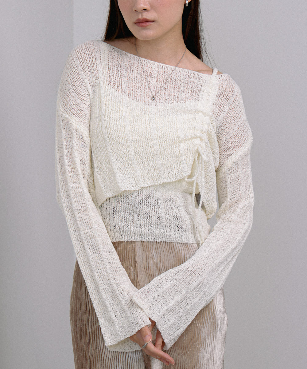 シャーリングリボンクロップド丈トップス×キャミセット