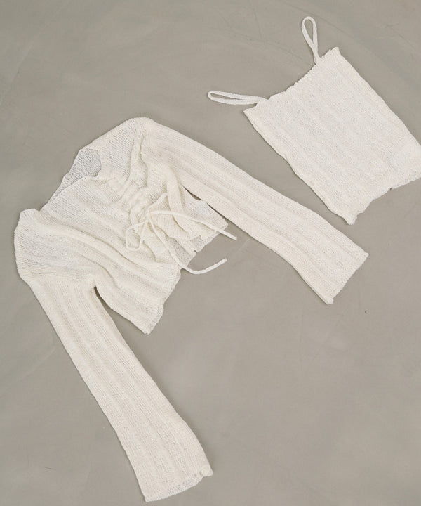 シャーリングリボンクロップド丈トップス×キャミセット