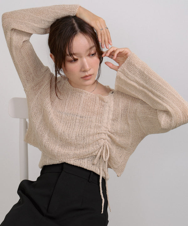 シャーリングリボンクロップド丈トップス×キャミセット