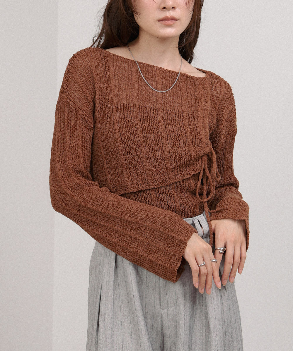 シャーリングリボンクロップド丈トップス×キャミセット