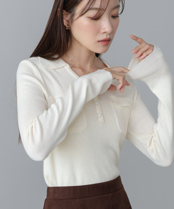 くるみボタンポロニット