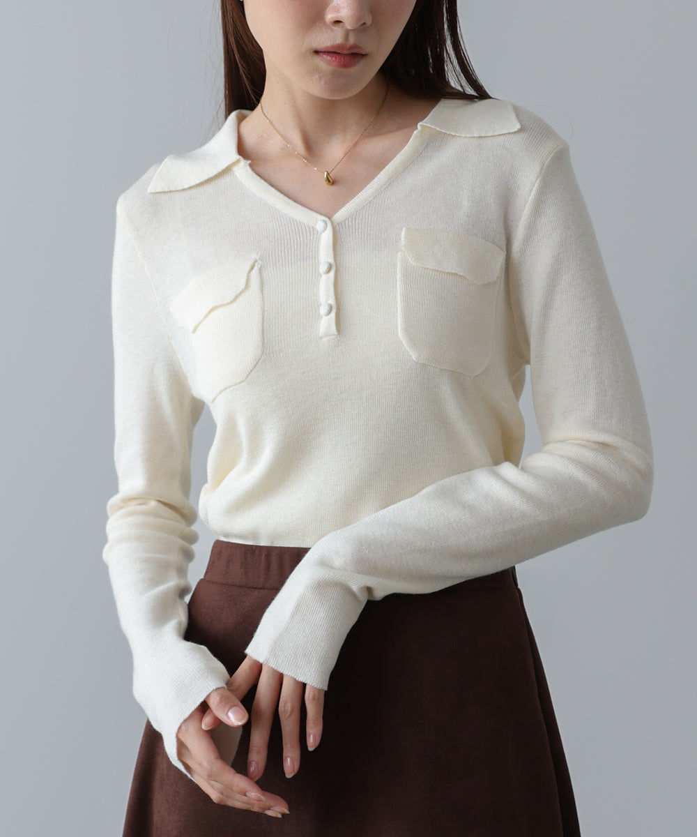 くるみボタンポロニット