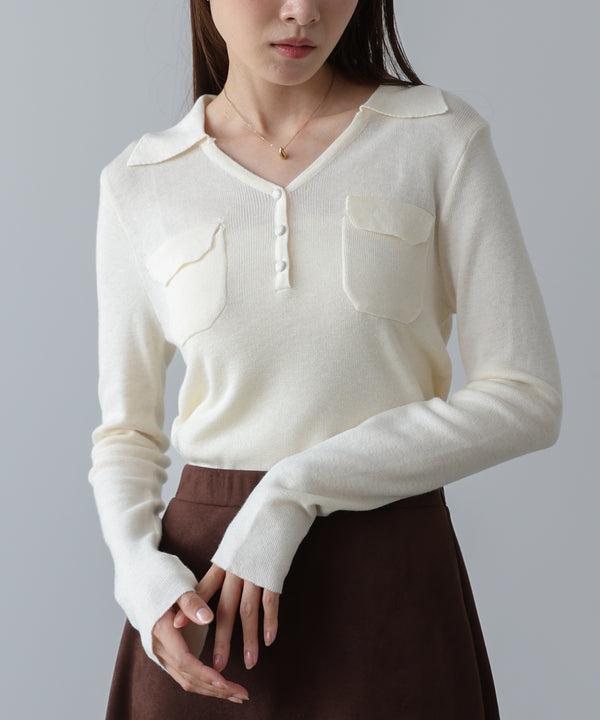 くるみボタンポロニット