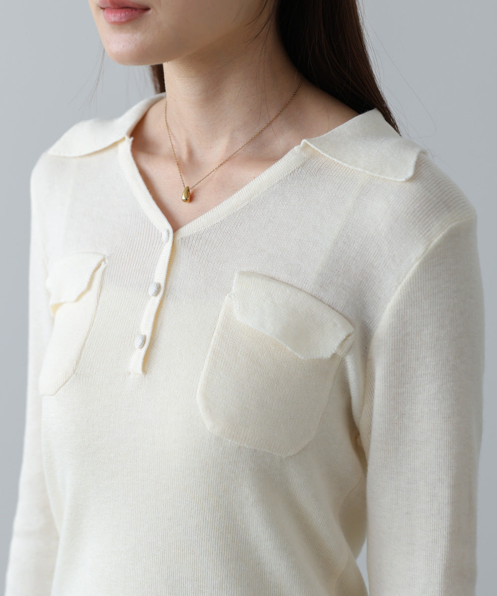 くるみボタンポロニット