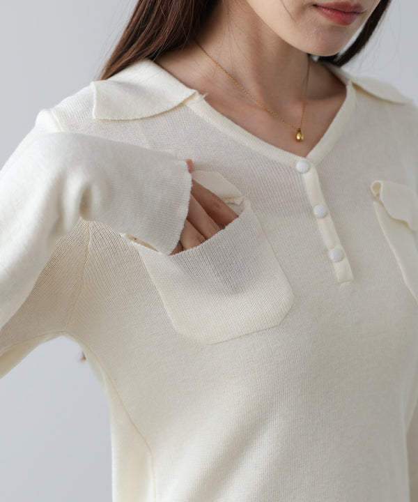 くるみボタンポロニット