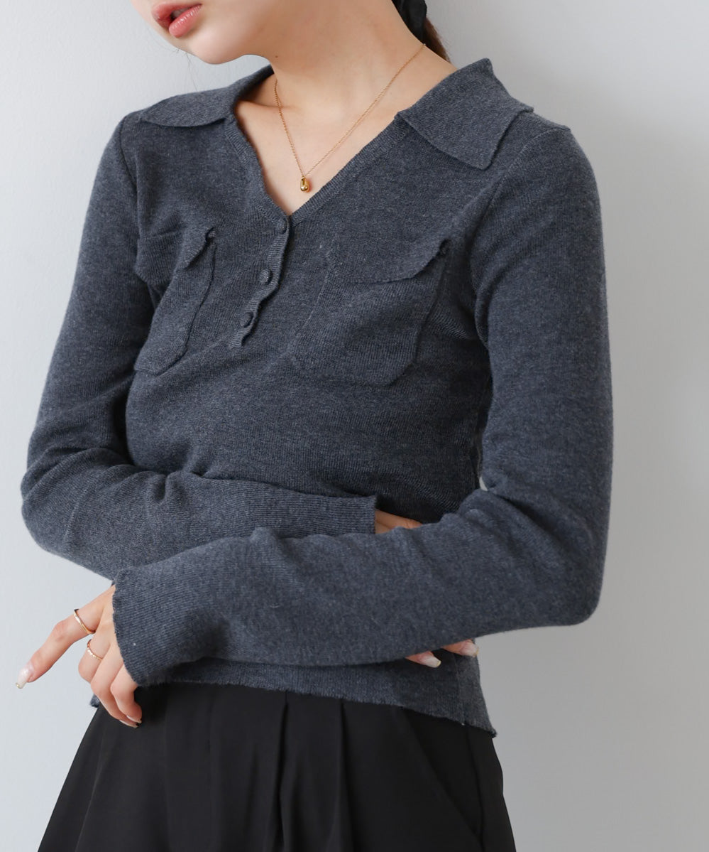 くるみボタンポロニット