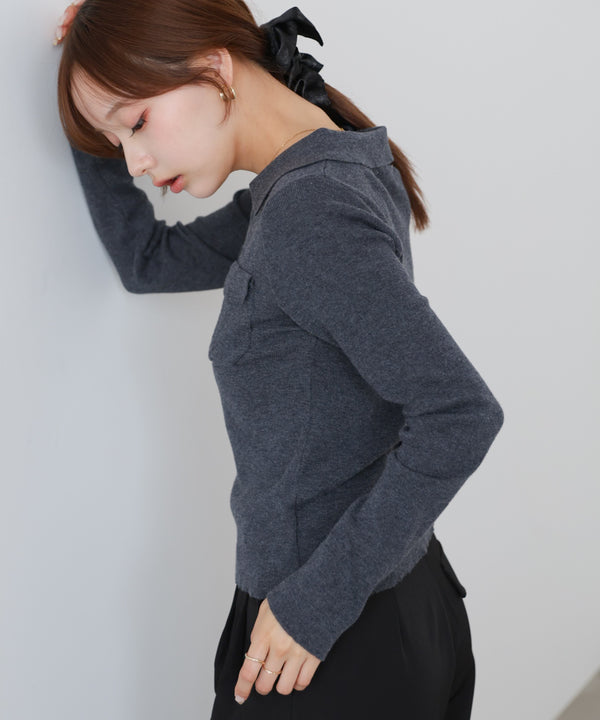 くるみボタンポロニット