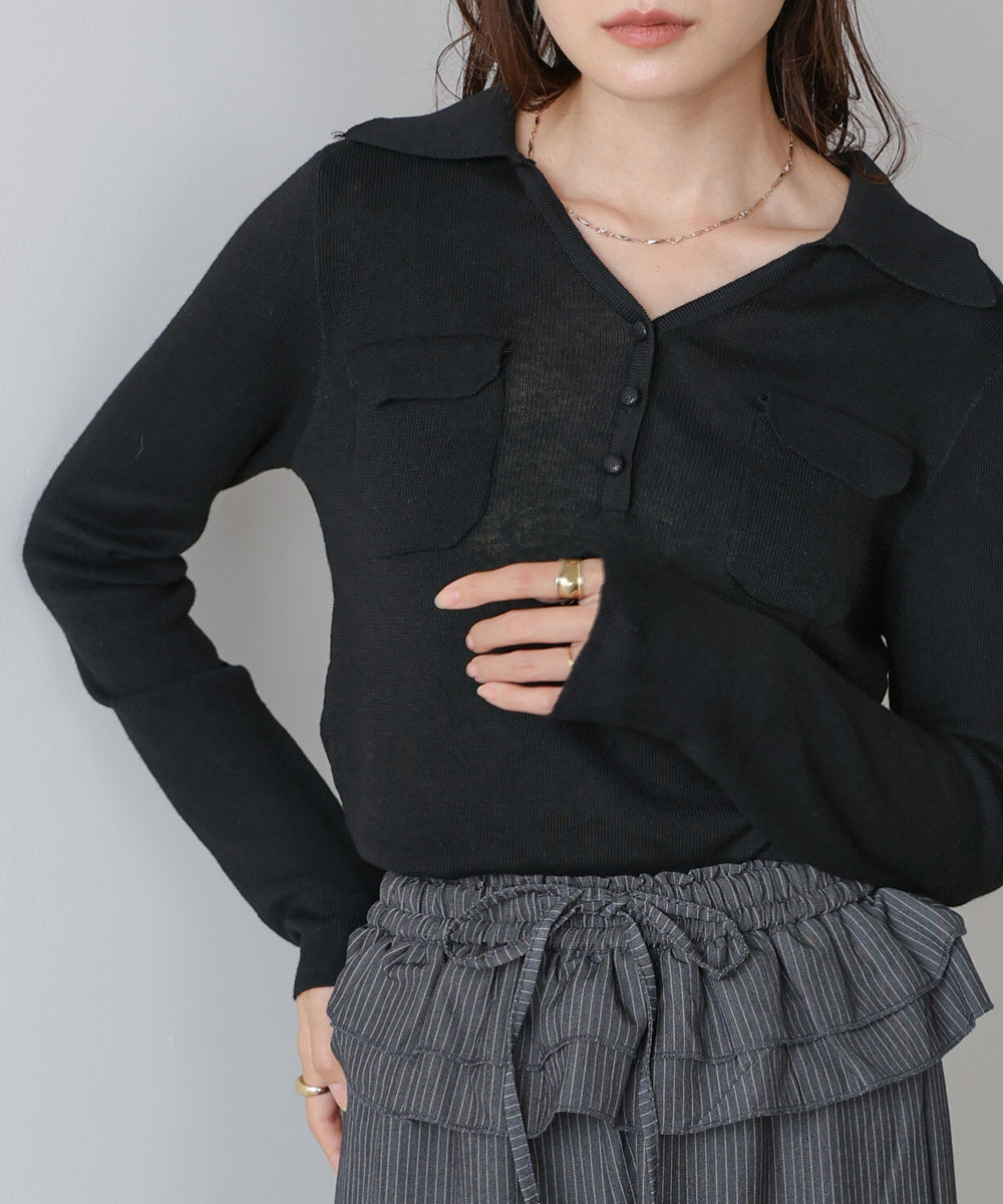 くるみボタンポロニット