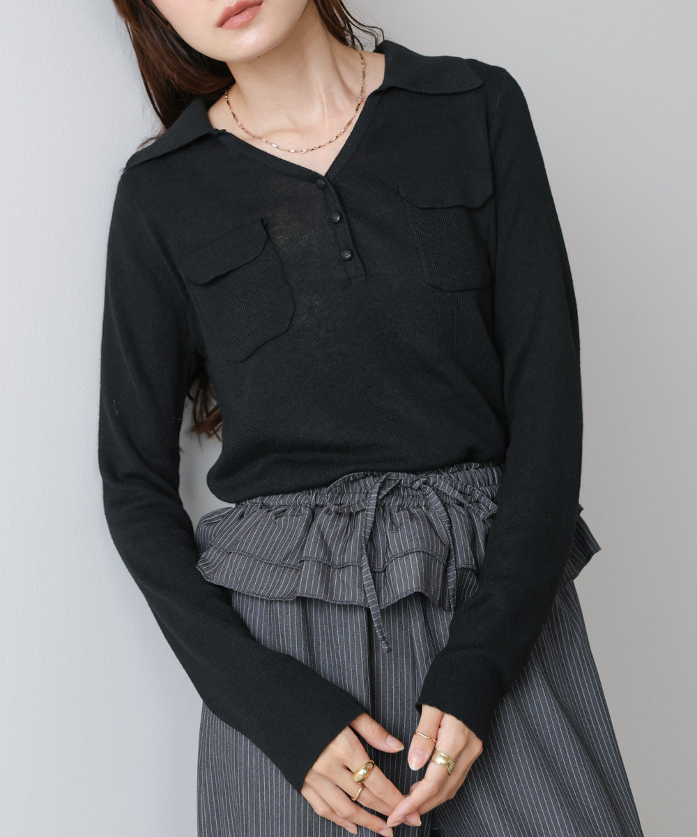 くるみボタンポロニット