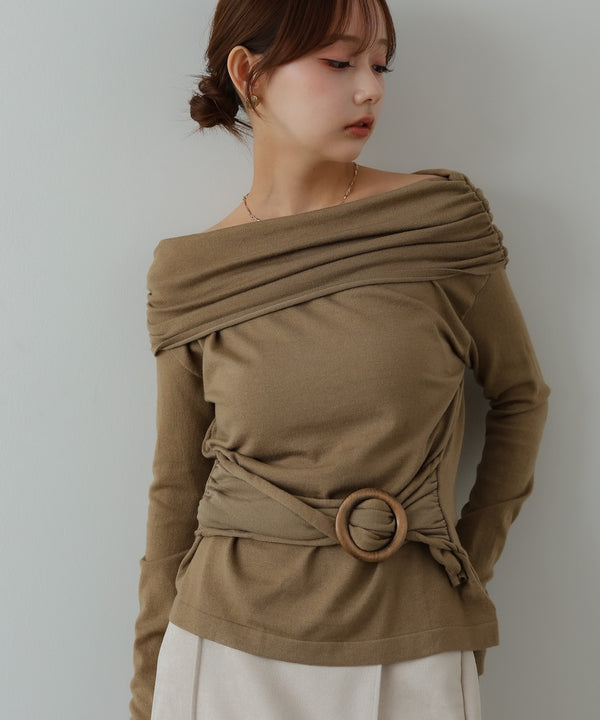 オフショルウエストマークトップス