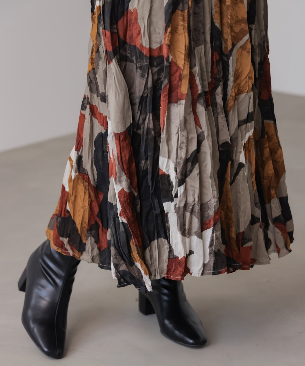 オータムカラー柄プリーツスカート