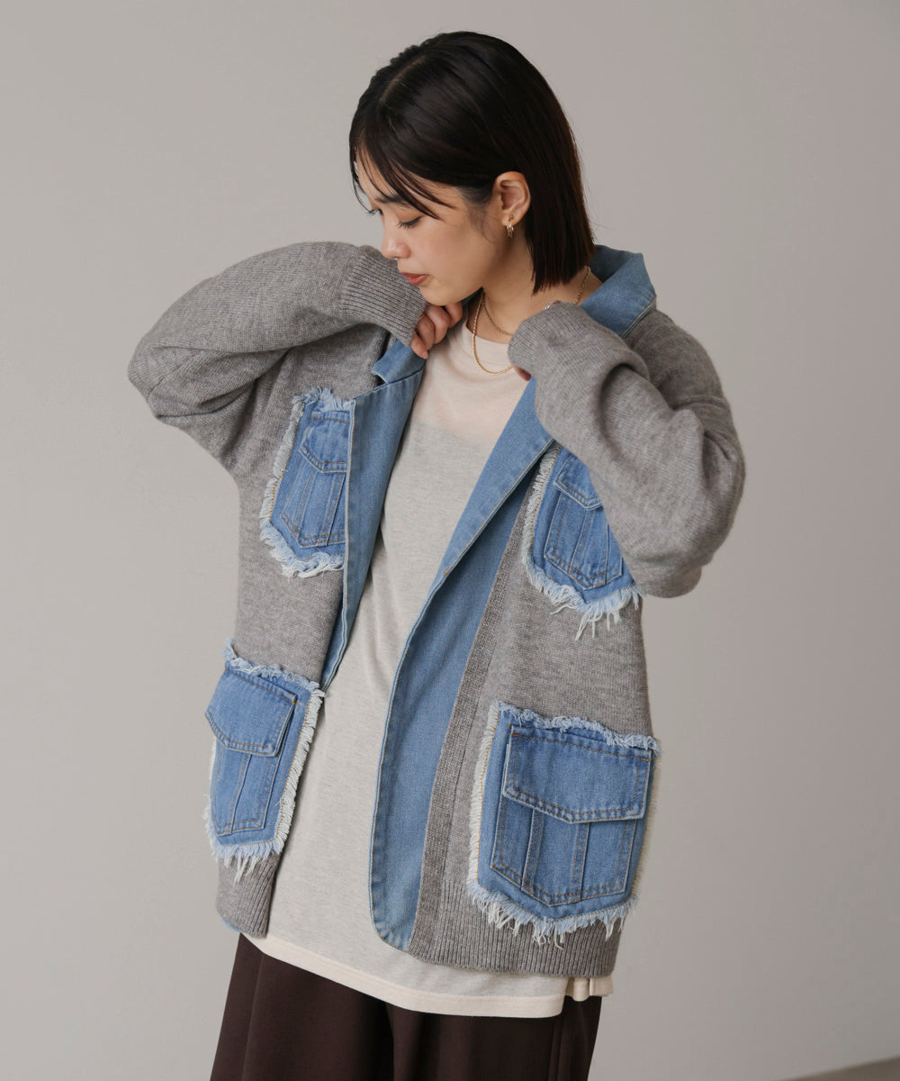 ニットコンビデニムジャケット［11/12発送予定］