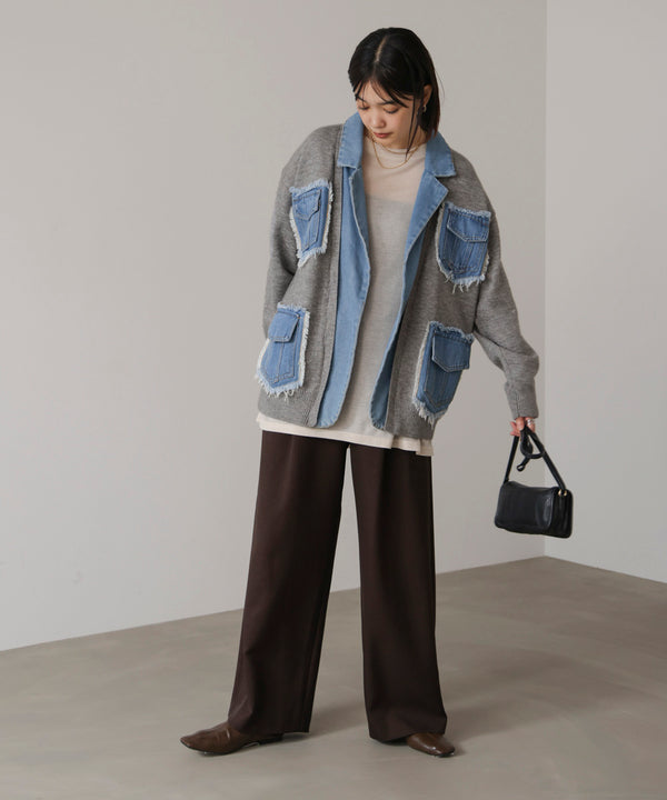 ニットコンビデニムジャケット［11/12発送予定］