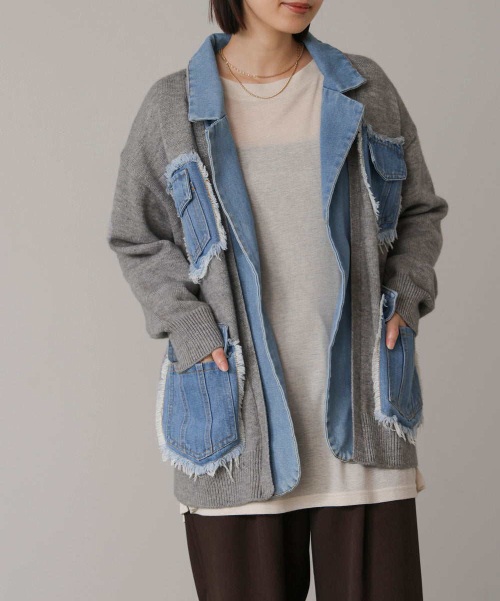 ニットコンビデニムジャケット［11/12発送予定］