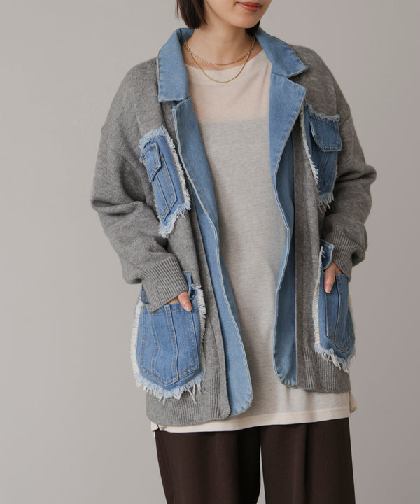 ニットコンビデニムジャケット［11/12発送予定］