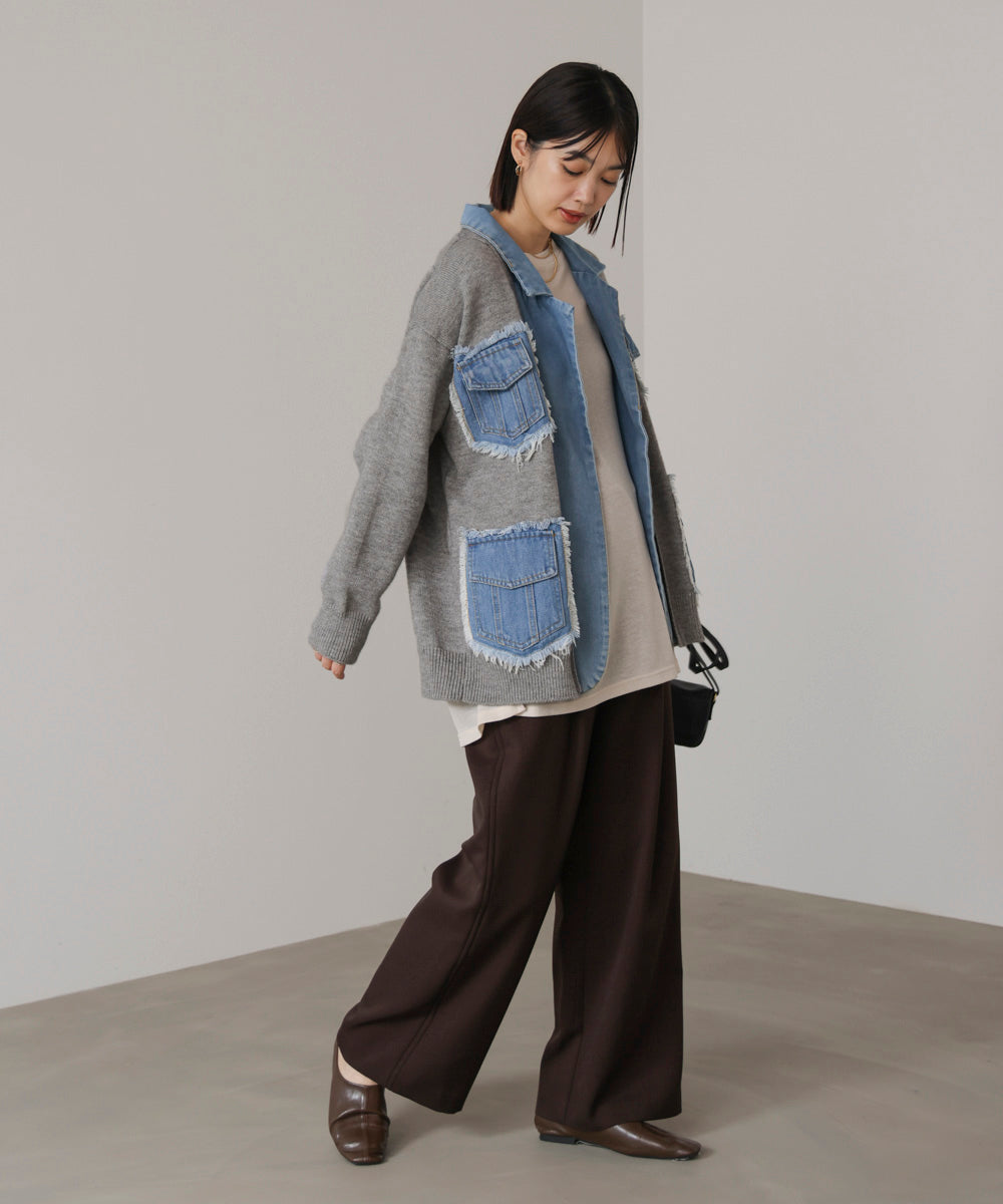 ニットコンビデニムジャケット［11/12発送予定］