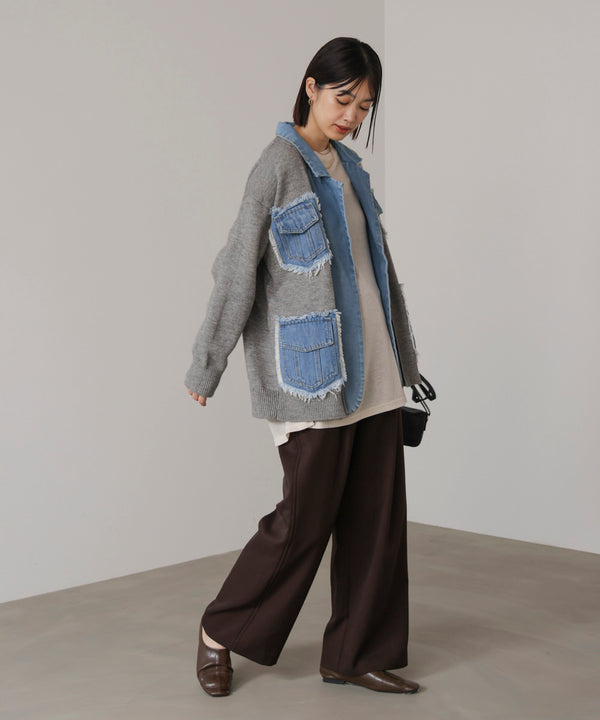 ニットコンビデニムジャケット［11/12発送予定］