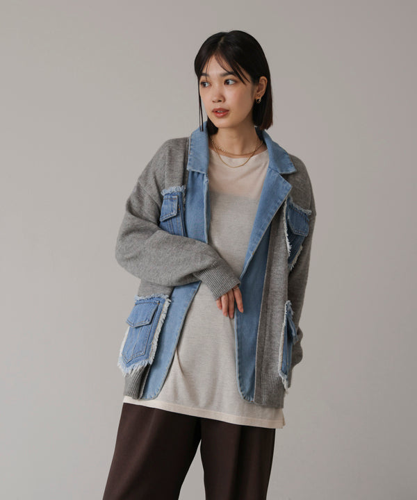 ニットコンビデニムジャケット［11/12発送予定］