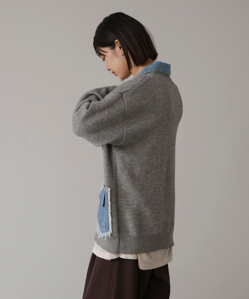 ニットコンビデニムジャケット［11/12発送予定］
