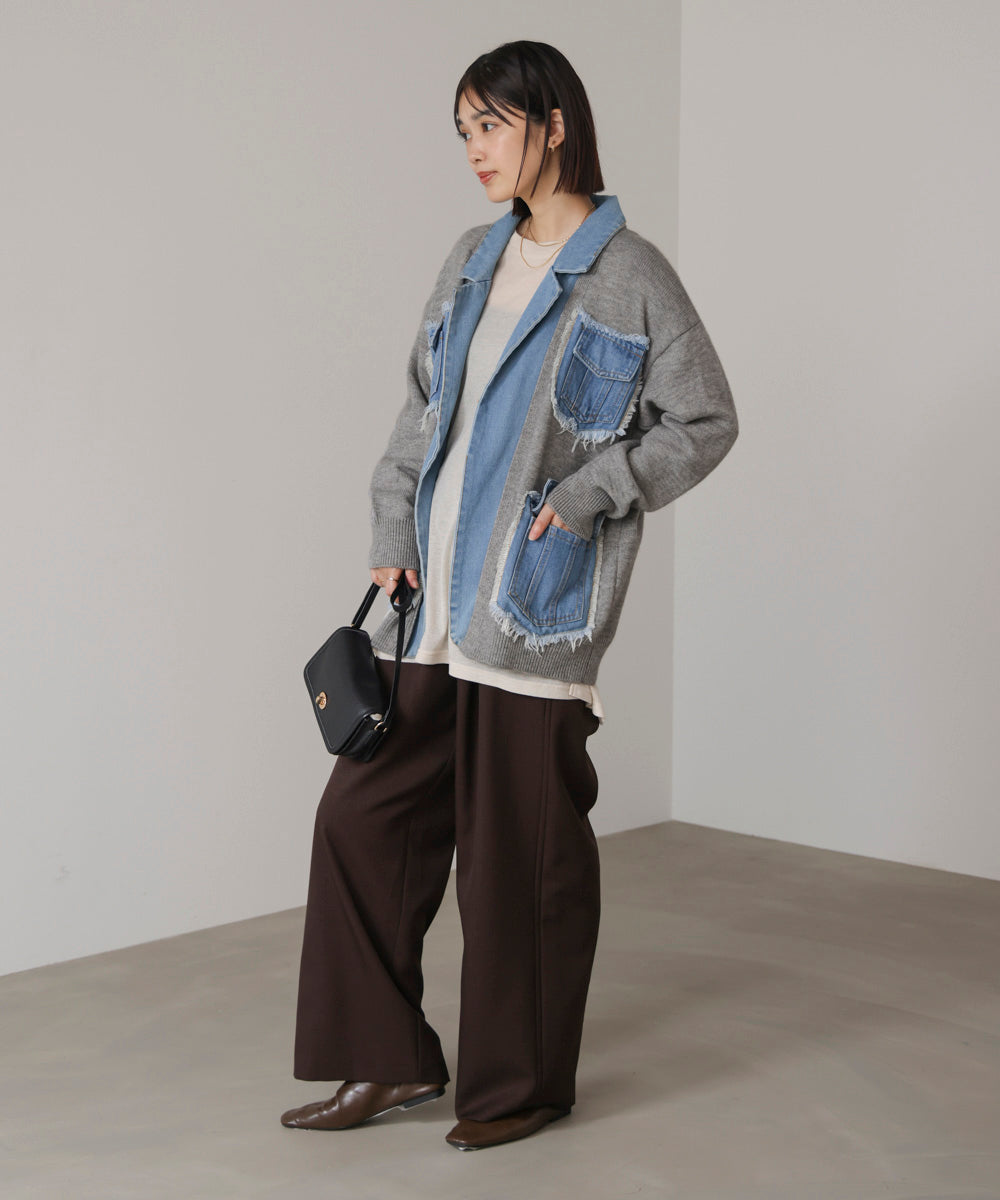 ニットコンビデニムジャケット［11/12発送予定］