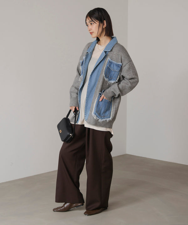 ニットコンビデニムジャケット［11/12発送予定］
