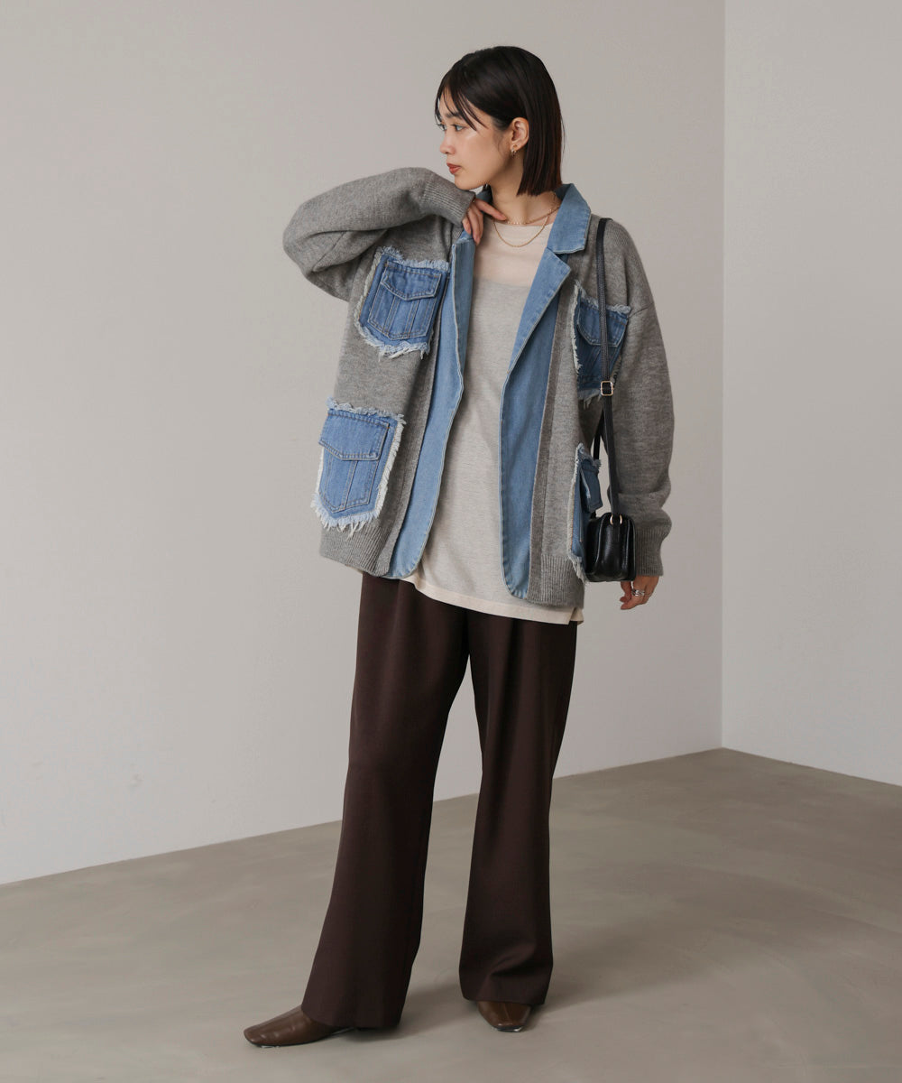 ニットコンビデニムジャケット［11/12発送予定］